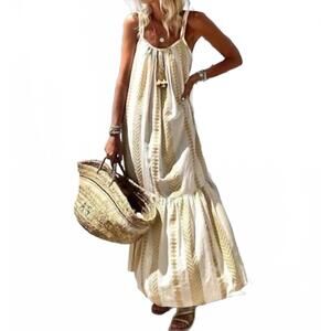 NEW KASIA cotton maxi dress in white/gold